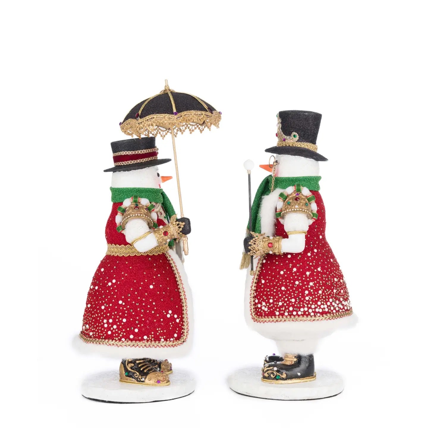 Elegant snow couple from Katherine’s Collection with top hat, umbrella, rhinestone and faux fur trim, SKU 28-528813, GTIN 810187071379