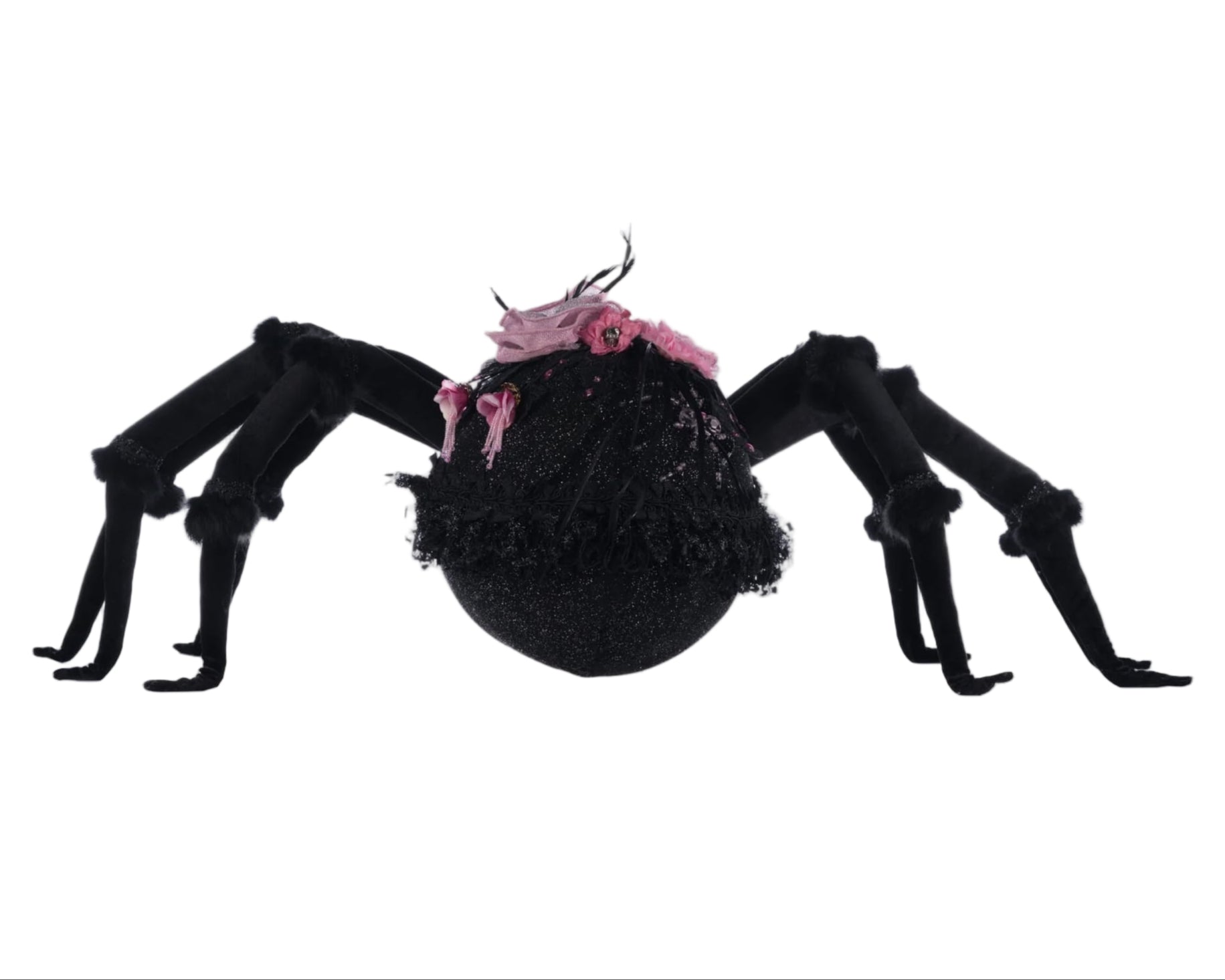 Back view of Katherine’s Collection Rosie Recluse the Spider, oversized velvet spider with custom embellishments.