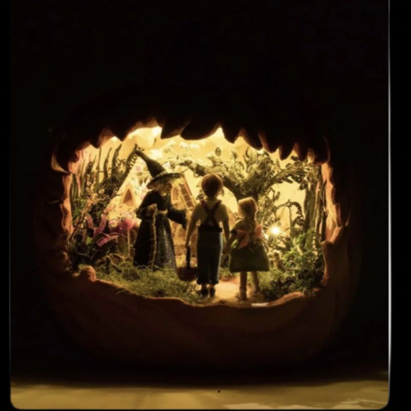 28-528622+Katherines+Collection+Hansel+and+Gretel+Lighted+Pumpkin+Scene+A+Grimm+Halloween+lit+for+night