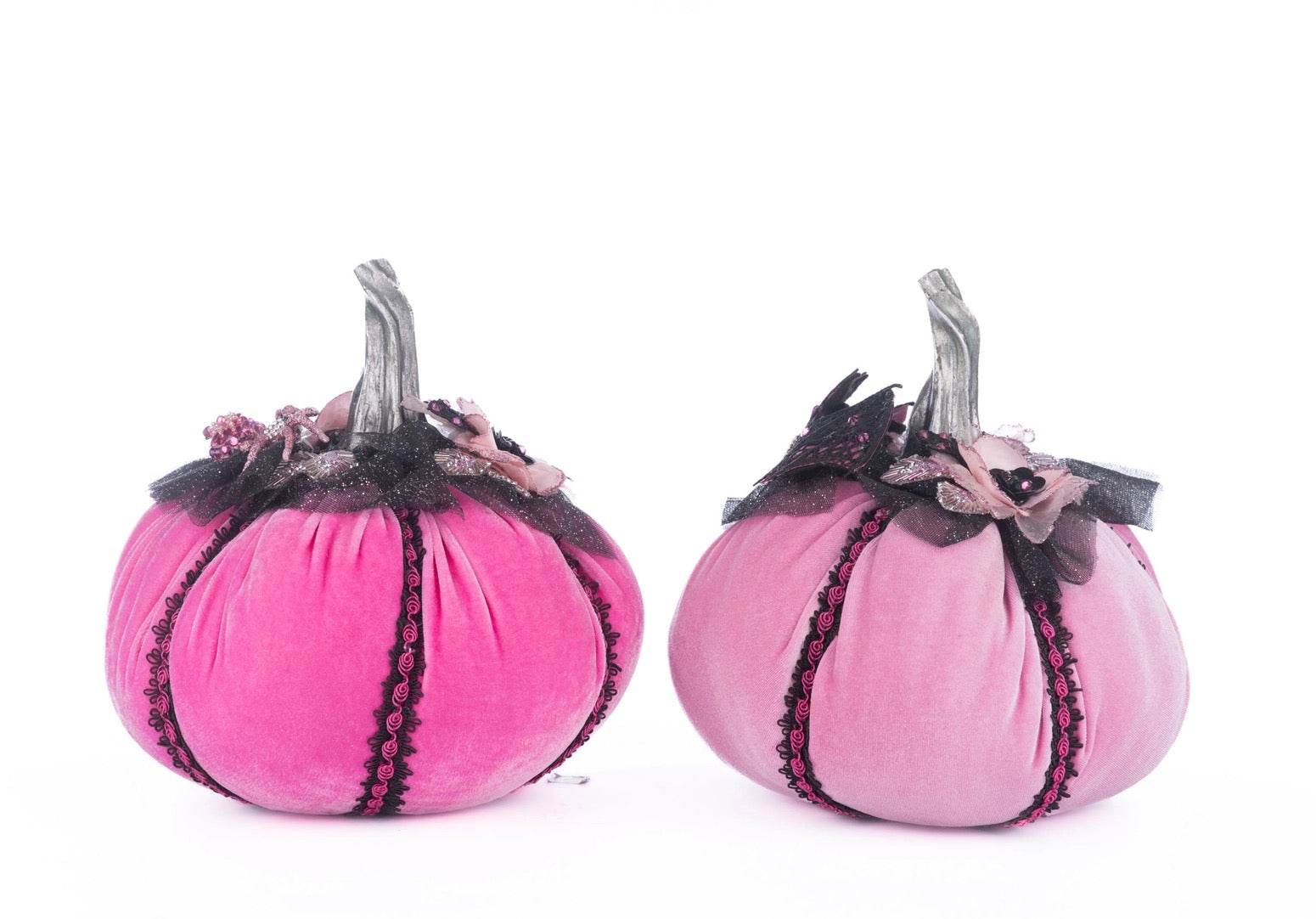 Velvet Halloween pumpkins with jeweled spiders and lace bats – Katherine’s Collection