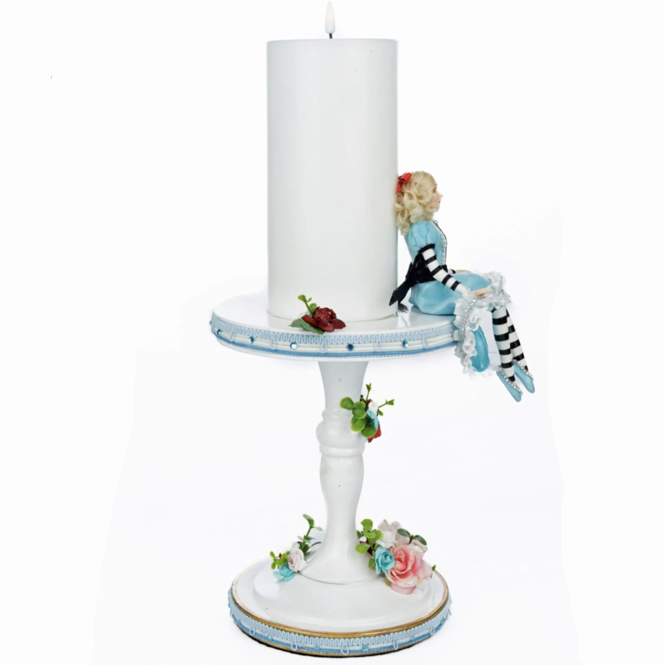 Katherine's Collection Tiny Blue Alice Pastel Candle – Artistic Pillar Design (SKU 28-428138 | GTIN 810074126960) right side view