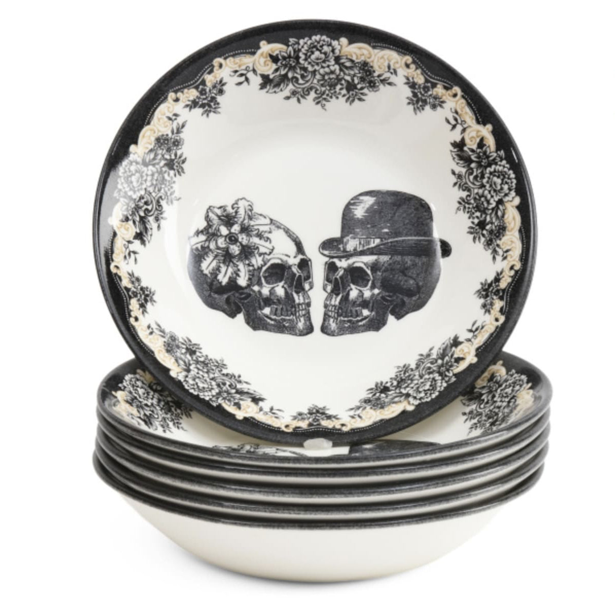 Set of four Royal Stafford shallow Party Skulls cereal bowls set