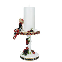 Tiny Red Alice Pillar Candle by Katherine’s Collection with red bow and striped tights – SKU 28-428131