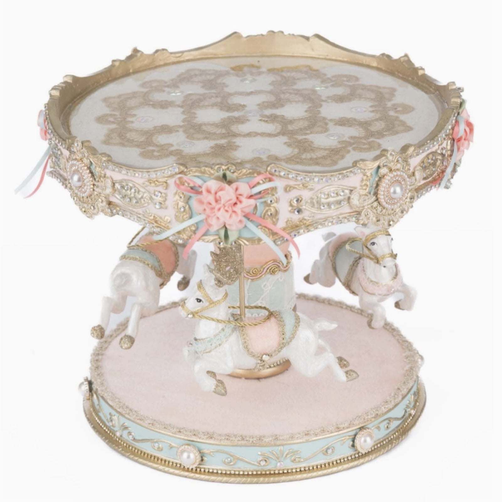top+view+of+upc+810187071522+of+Katherines+Collection+Joyeux+Noel+Reindeer+Carousel+Cake+Dessert+Plate+28-528851