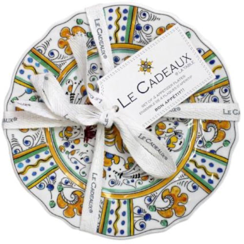 Le-Cadeaux-Rooster-Blue-Yellow-Appetizer-Plate-Sets