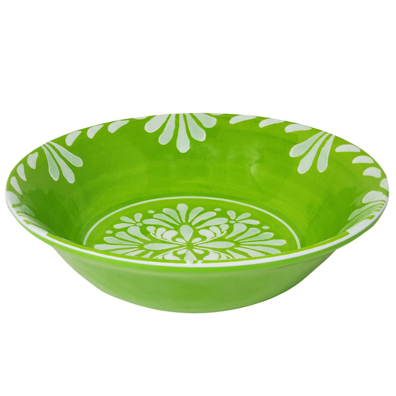 Le Cadeaux Paloma Green Cereal bowl with white floral patterns on a white background