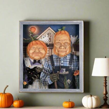 28-428194-Katherines-Collection-American-Gothic-Pumpkin-Wall-Piece -to-hang-or-place-on-a shelf-or-above-the-fireplace