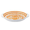 Decorative le cadeaux Sicily orange serving bowl with orange floral pattern on a white background side view