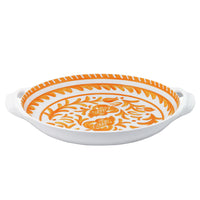 Decorative le cadeaux Sicily orange serving bowl with orange floral pattern on a white background side view