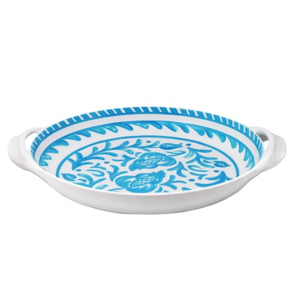 388SCT+le+cadeaux+Sicily+Teal+16+inch+"+Large+Shallow+Handled+serving+Bowl-side-view