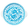 top view of le cadeaux Sicily teal decorative serving bowl with blue floral patterns on a white background