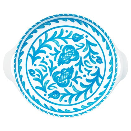 388SCT+le+cadeaux+Sicily+Teal+16+inch+"+Large+Shallow+Handled+serving+Bowl-side-view