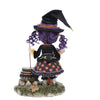 Rear view highlighting her curled purple ringlets and fabric detail.