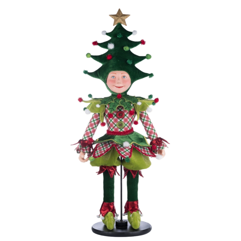 Front view of Barry Jingles Elf Doll from Katherine’s Collection Village of Holly Woods, SKU 28-428349, GTIN 810074128353.
