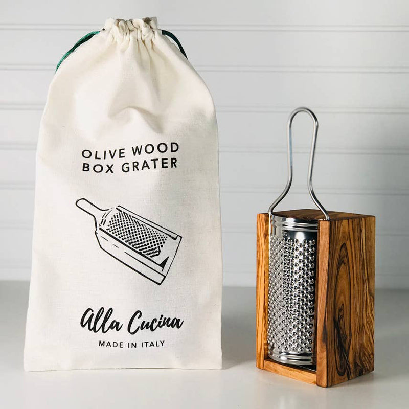 Olivewood cheese grater presented as an elegant kitchen gift