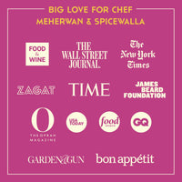 Food and Wine, Wall Street Journal, New York Times, Zagat, Time, James Beard Foundation, Oprah, Favorite Things, Christmas, USA Today, Food Network, GQ, Garden and Gun, Bon Appetite Awarded Spicewalla and Chef Meherwan 