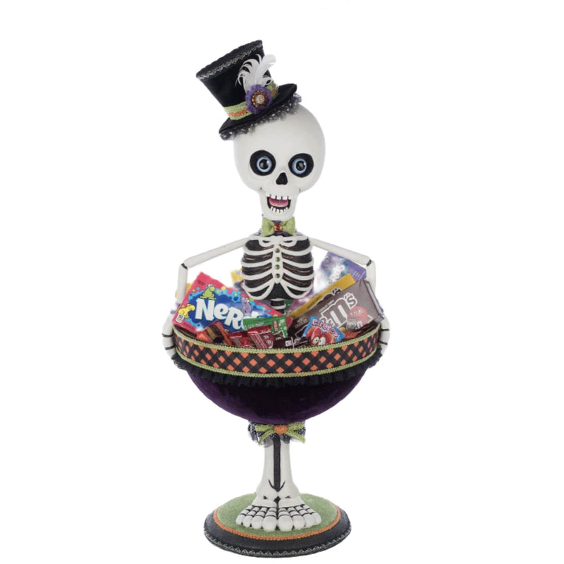 Billy Bones staged in a Halloween setup as a centerpiece on a decorated table.