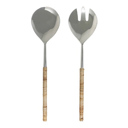 Salad Servers with Rattan Handles GS-124 - Thumbnail 4