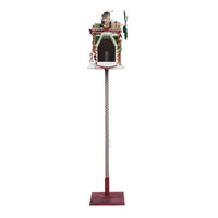 Whimsical Village Mailbox showing hinged door open, resin design with sparkled fabric and holly accents