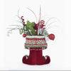Decorative silk cord embellishment on Holly Woods Elf Boots Tabletop Container, SKU 28-428358, GTIN 810074128391.