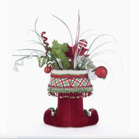 Decorative silk cord embellishment on Holly Woods Elf Boots Tabletop Container, SKU 28-428358, GTIN 810074128391.