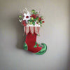 Katherine’s Collection Holly Woods Stocking Wall Piece front view with velvet, sequins, and floral accents.