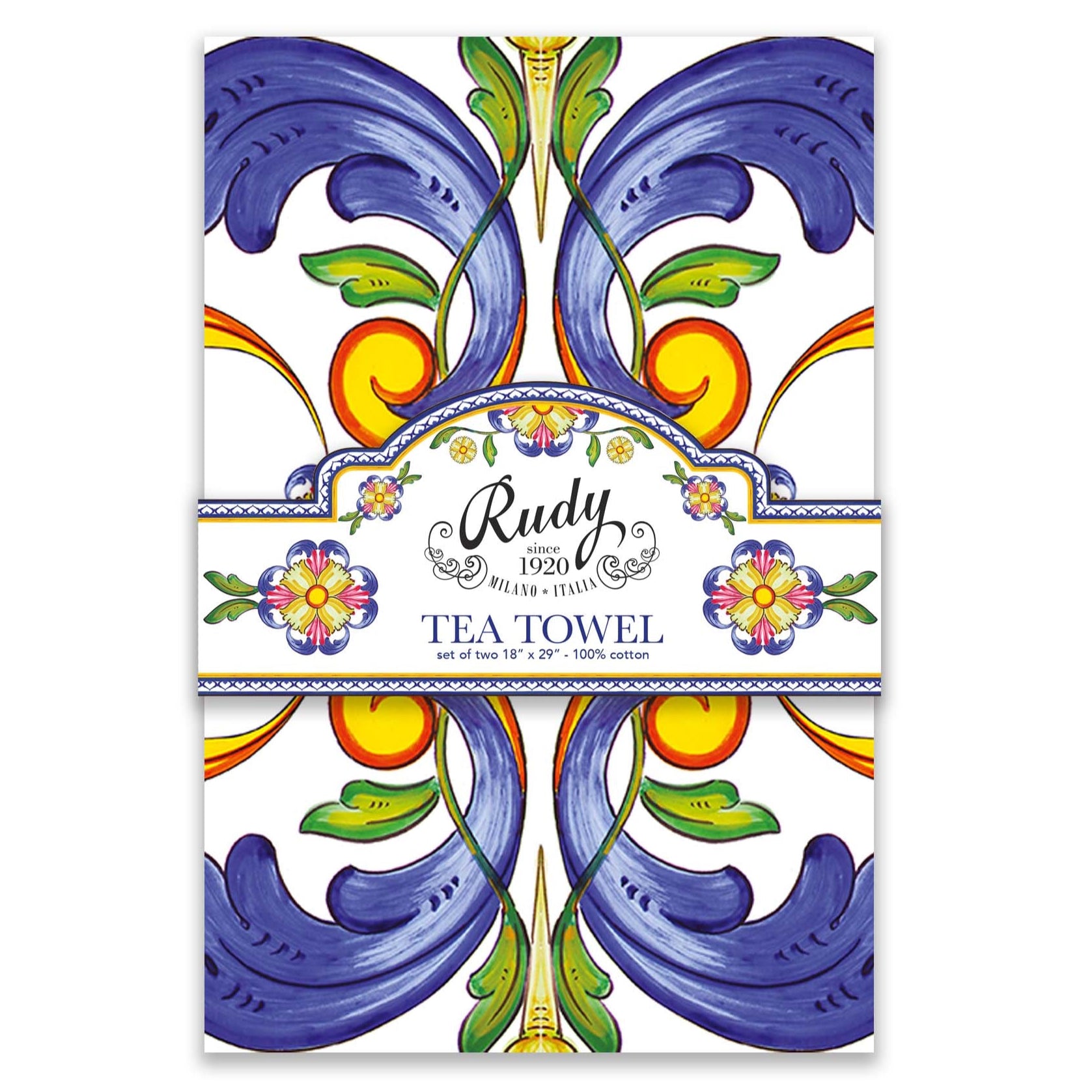 Italian kitchen tea towel set by Rudy Profumi, made of 100% cotton flour sack, machine washable