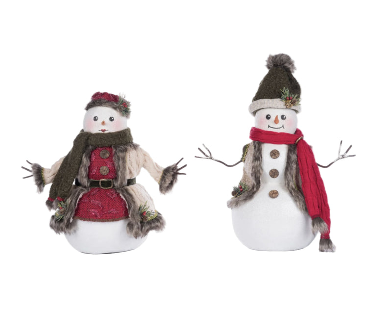 Katherine’s Collection Mr. and Mrs. North Country Snowman figurine set, SKU 28-428273, GTIN 810074127851, hand-painted resin holiday decor.