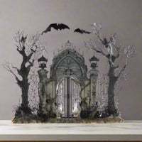 front+view+Katherines+Collection+Macabre+Mansion+Gates+28-528682+GTIN+810187070549+Cemetary+Haunted+Grave+Yard
