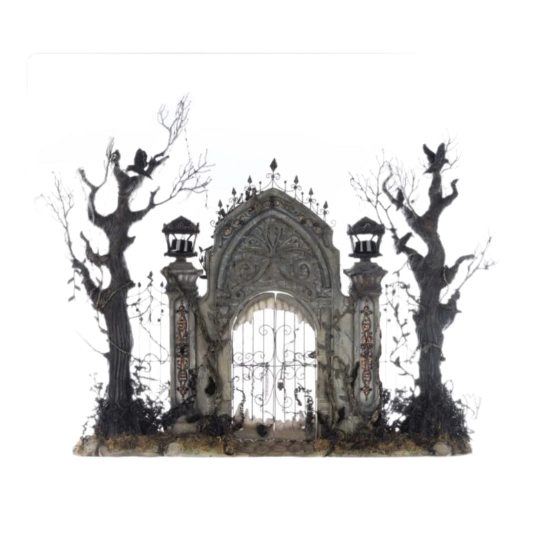 back+view+of+Katherines+Collection+Macabre+Mansion+Gates+28-528682+GTIN+810187070549+Cemetary+Haunted+Grave+Yard