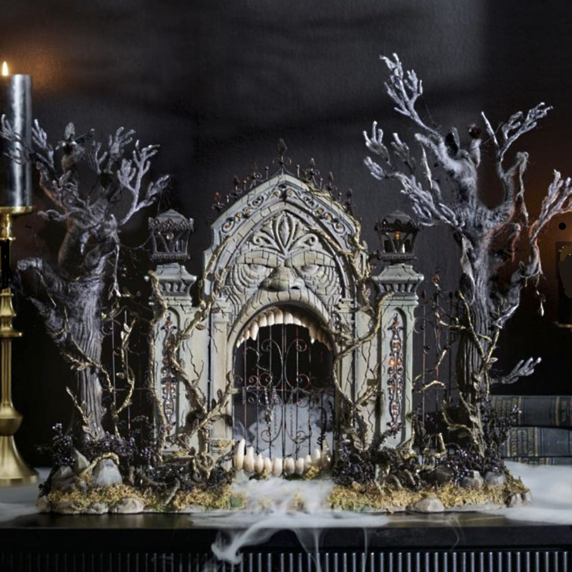 front+lifestyle+view+of+Katherines+Collection+Macabre+Mansion+Gates+28-528682+GTIN+810187070549+Cemetary+Haunted+Grave+Yard