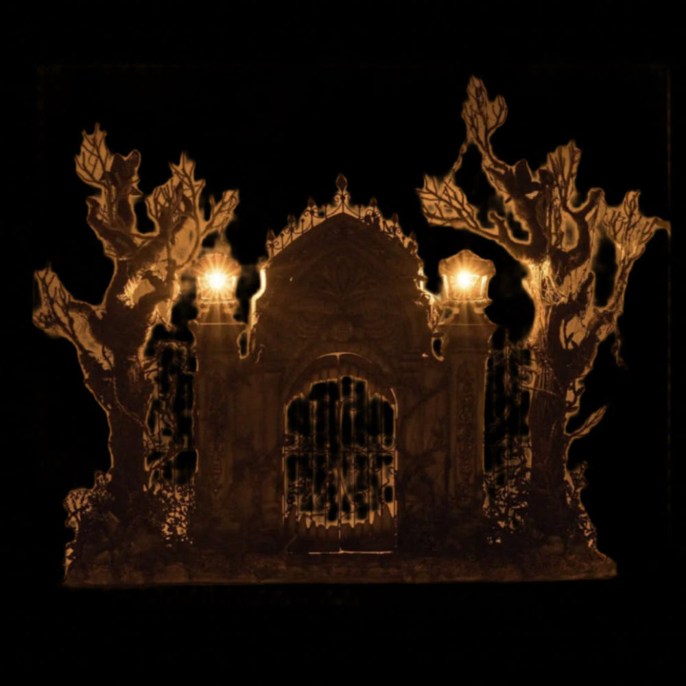 lit+for+night+Katherines+Collection+Macabre+Mansion+Gates+28-528682+GTIN+810187070549+Cemetary+Haunted+Grave+Yard