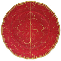 Le Cadeaux Bellini Decorative red plate with gold intricate patterns on a white background item 117BEL