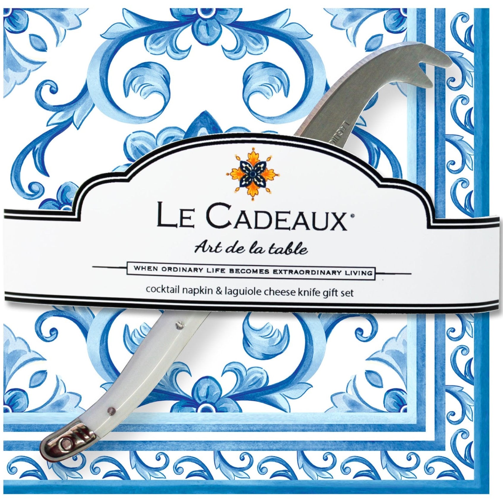 Le+Cadeaux+CCGS-256MAL+Mallorca+Cocktail+Napkin+and+Mini+Laguiole+Cheese+Knife+Gift+Set+810056674779