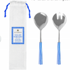 Le+Cadeaux+GS-124MDT+Salad+servers+with+striped+handles+in+cotton+bag+for+gifting+and+storing+810056678432