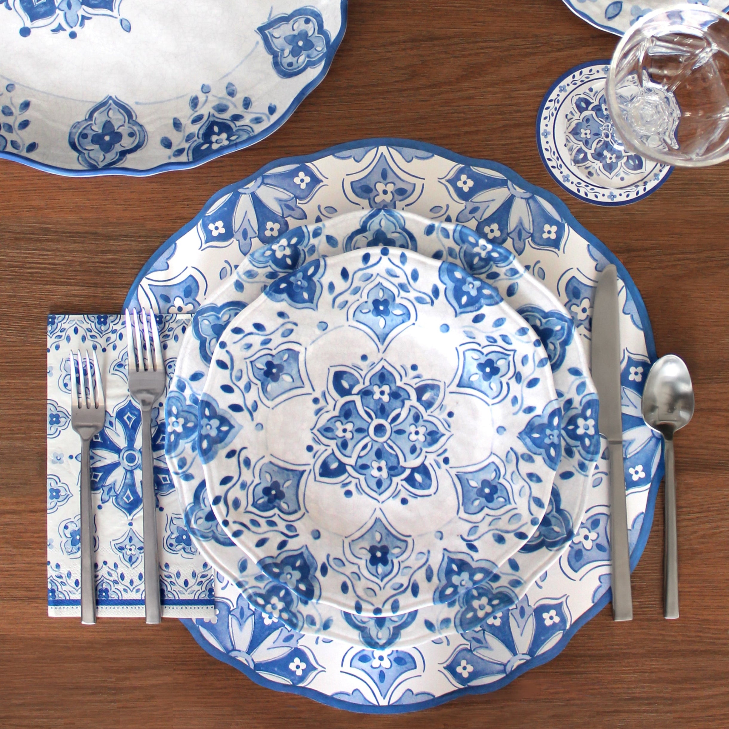 Le Cadeaux Moroccan Blue Dinner Salad Plates Cereal Bowl Set