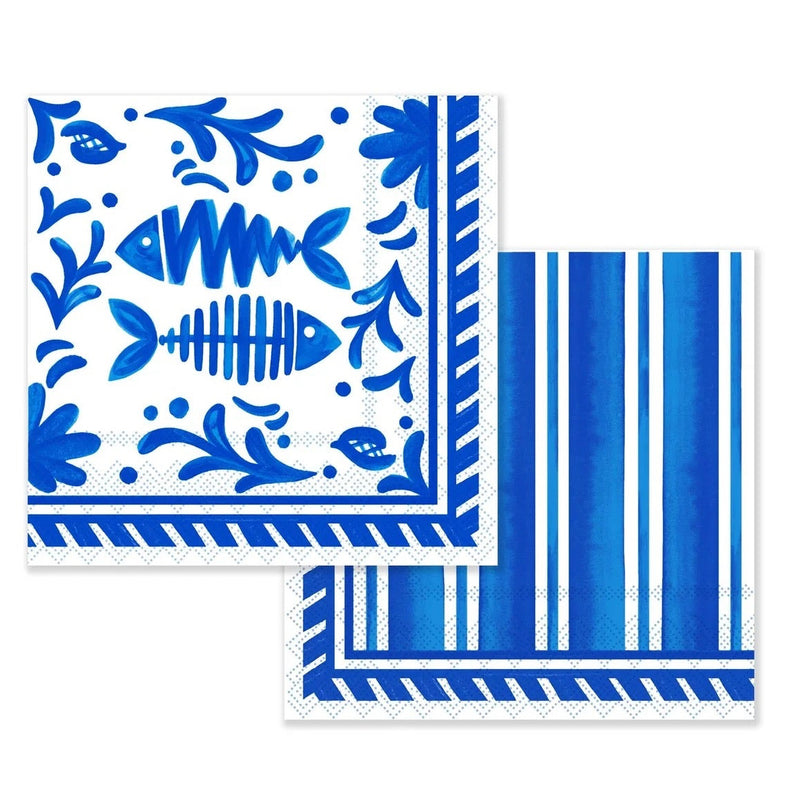 Le Cadeaux Mediterraneo Greek Blue Cocktail Napkins and Coasters Set CCGS-260MDT GTIN 810056678340