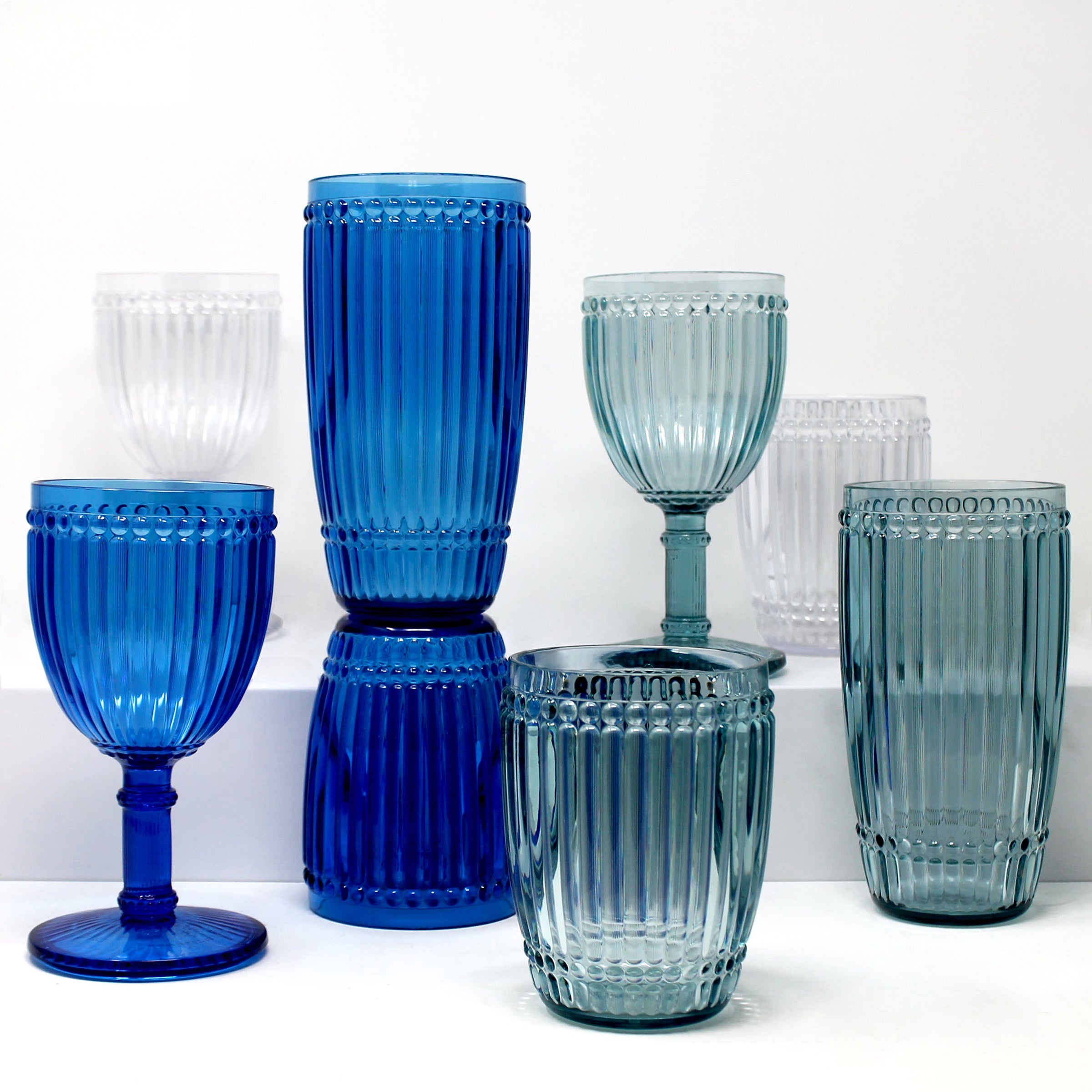 Le_Cadeaux_Milano_Clear_short_tumbler_511C_tall_blue_511B_512B_513B_511T_512T_513T