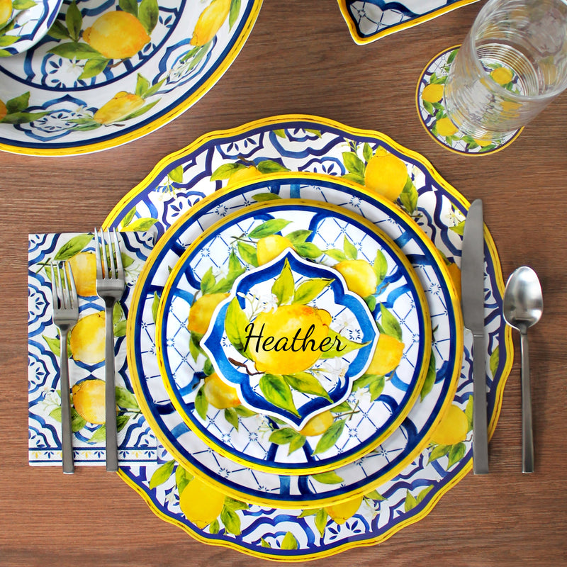 Overhead view of Le Cadeaux Palermo 11-inch Dinner Plates, SKU 237PAL (UPC 810266034080). Dishwasher safe and shatter-resistant melamine.