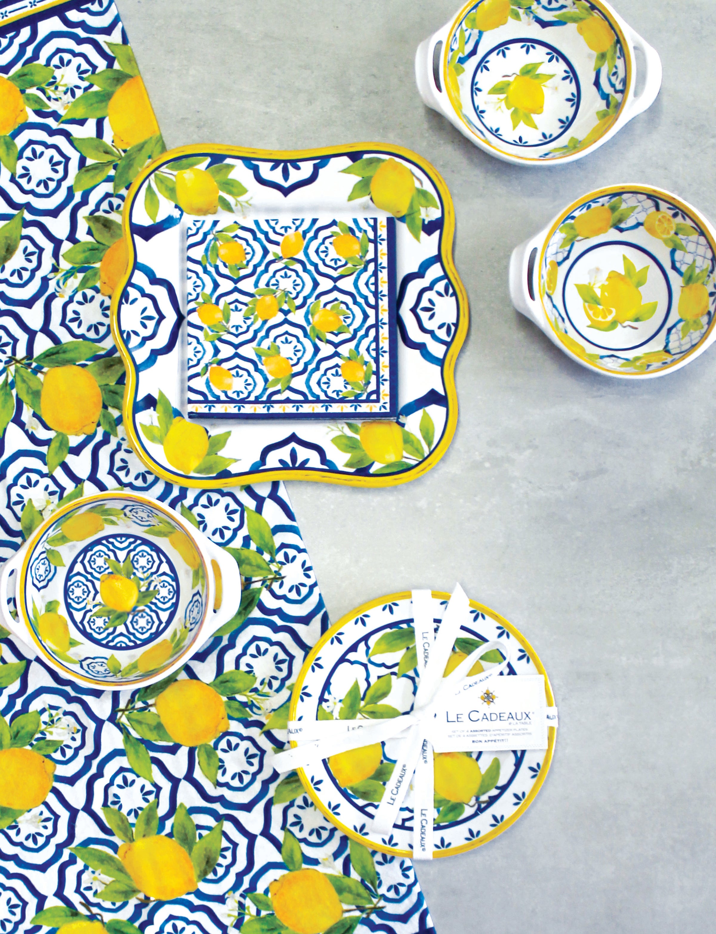 Palermo Appetizer Plates Set by Le Cadeaux, SKU 097PAL, UPC 810266033977. Dishwasher safe, durable melamine with ceramic appearance