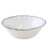 Le Cadeaux Rustica Antique White Melamine White cereal bowl with scalloped edge on a white background, item 233RUAW, item: 810266016208