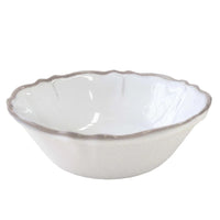 Le Cadeaux Rustica Antique White Melamine White cereal bowl with scalloped edge on a white background, item 233RUAW, item: 810266016208