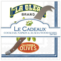 Le+Cadeaux+Vintage+Olive+Italy+California+Cocktail+napkins+withLaguiole+mini+cheese+knife+set+CCGS-256VOIC