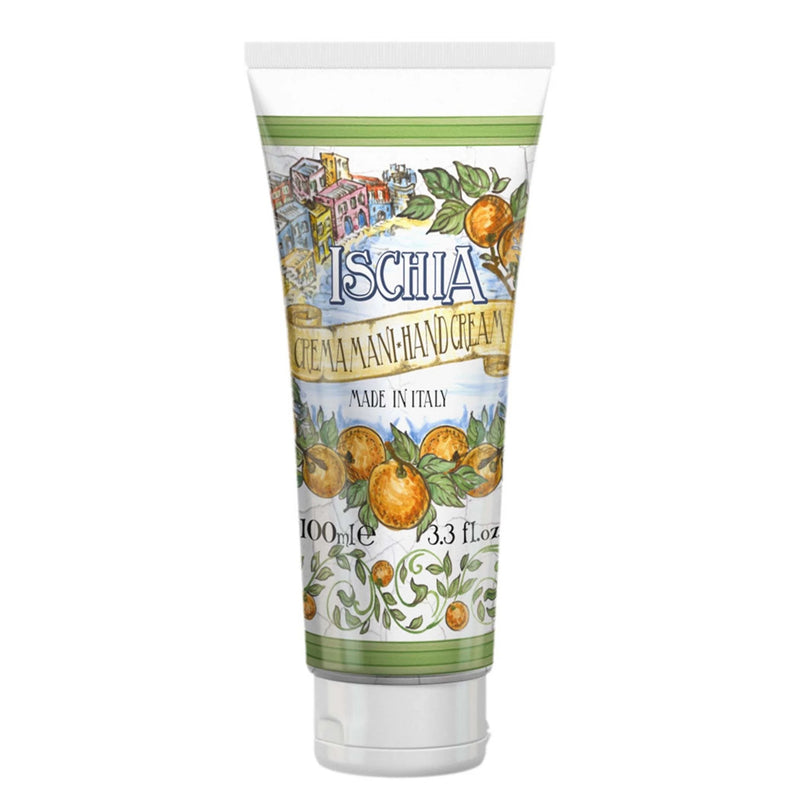 Ischia Non-Greasy Hand Cream with bergamot, gardenia, and Rosa Taif notes, fast-absorbing and non-greasy