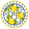 Appetizer Plates from the Palermo Collection, Le Cadeaux SKU 097PAL, UPC 810266033977. Vibrant yellow, blue, and white melamine.