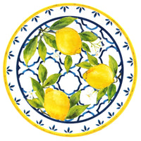 Appetizer Plates from the Palermo Collection, Le Cadeaux SKU 097PAL, UPC 810266033977. Vibrant yellow, blue, and white melamine.