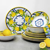 Set of Palermo Dinner Plates by Le Cadeaux, SKU 237PAL, UPC 810266034080. Yellow, blue, and white Italian-inspired ceramic look.