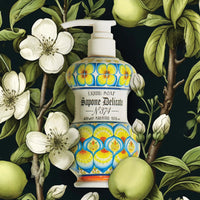 Luxury Italian hand soap with notes of green apple, jasmine, and cedarwood, Rudy Profumi Pavonis, dermatologically tested.
