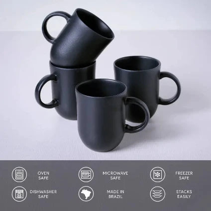 Porto Brasil 11.16 oz Coup Matte Black Coffee Mug Set - Thumbnail 5