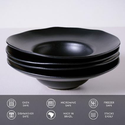 Porto Brasil Avant Garde Organic Matte Black Deep Rim 11" Plate Set - Thumbnail 4